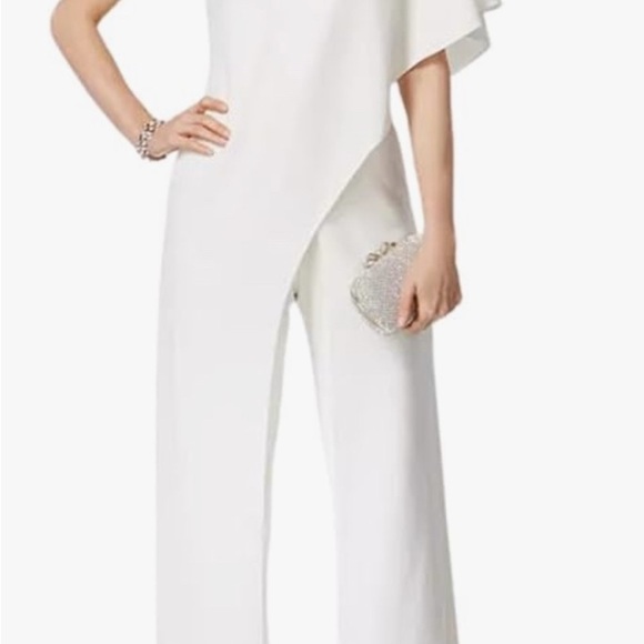 Adrianna Papell Pants - Adrianna Papell Women's One Shoulder Crepe Melania Jumpsuit White
